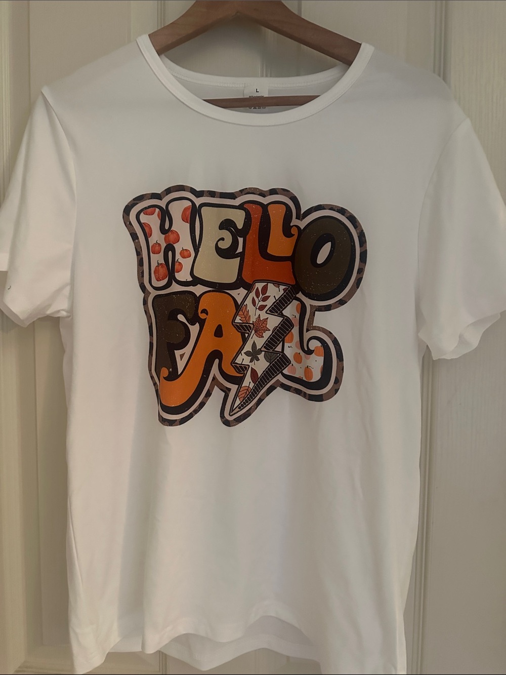 White Short Sleeve Tee with Orange Retro Graphic